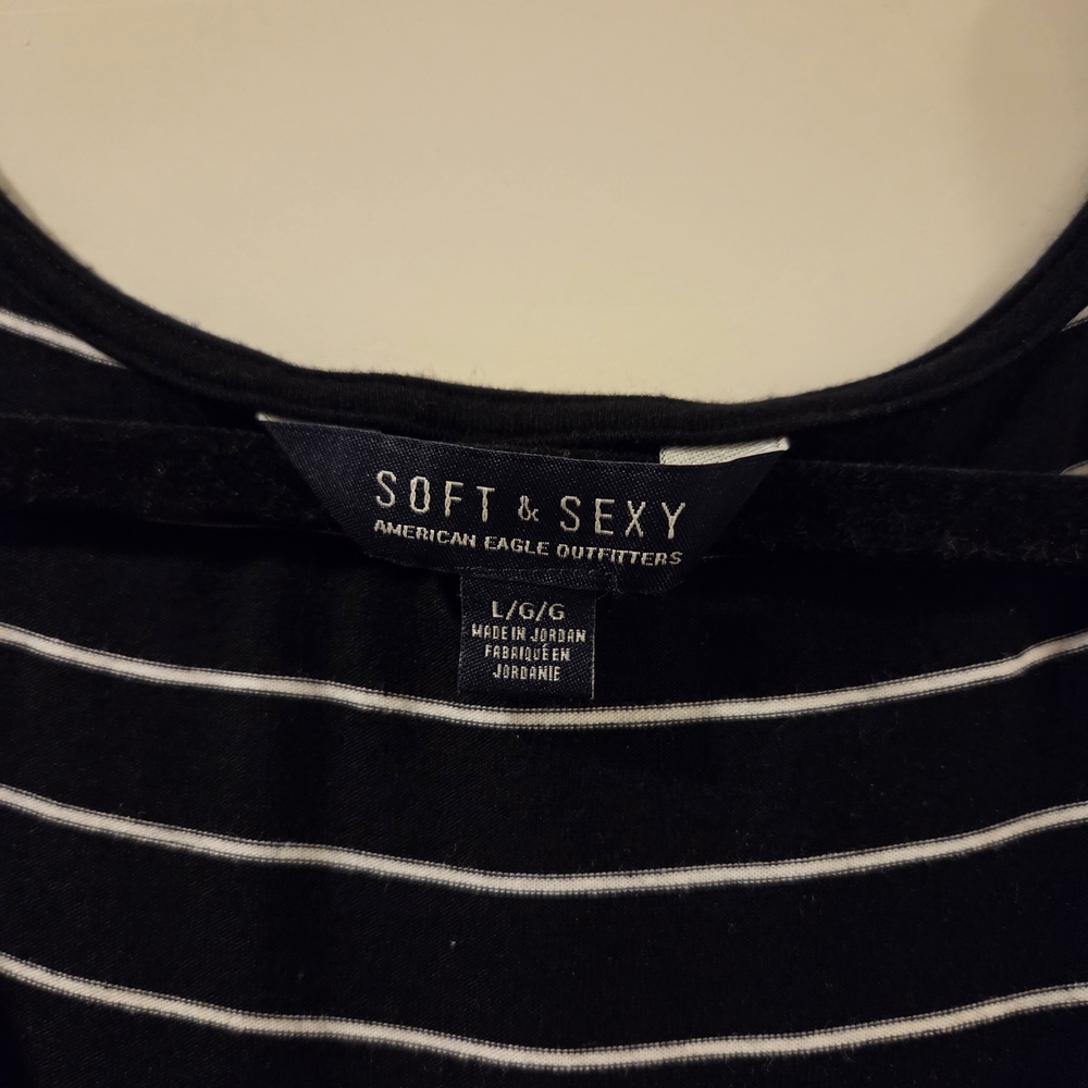 American Eagle Black and White Striped Tee